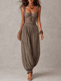 Ceniza • Conjunto de bandeau de encaje gris y pantalones harem de algodón plisados
