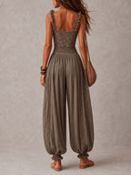 Ceniza • Conjunto de bandeau de encaje gris y pantalones harem de algodón plisados