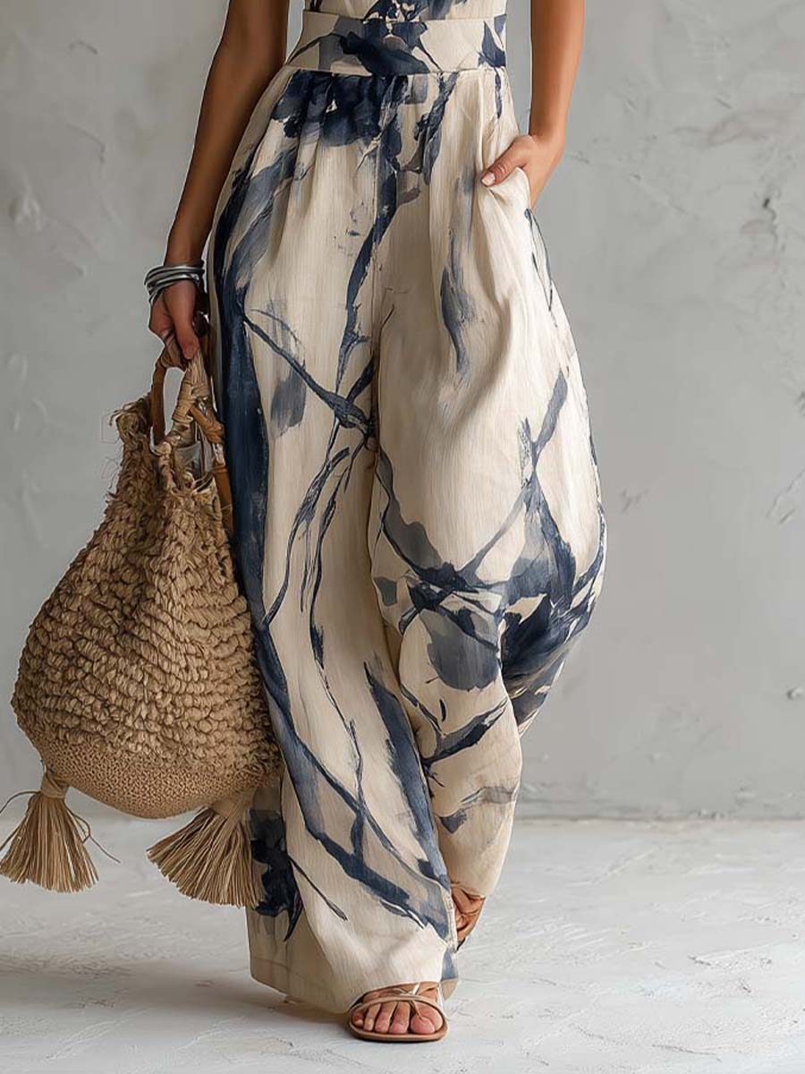 Mono con escote halter y estampado en tinta