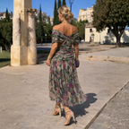 Mikaela | Vestido largo de hombros descubiertos que disimula la tripa