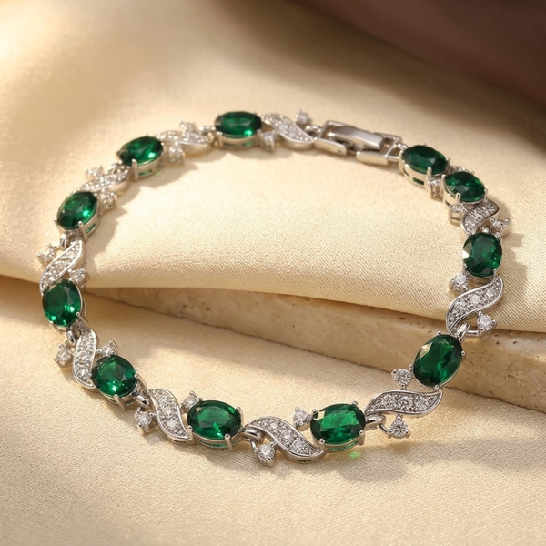 Pulsera vintage de esmeralda plateada