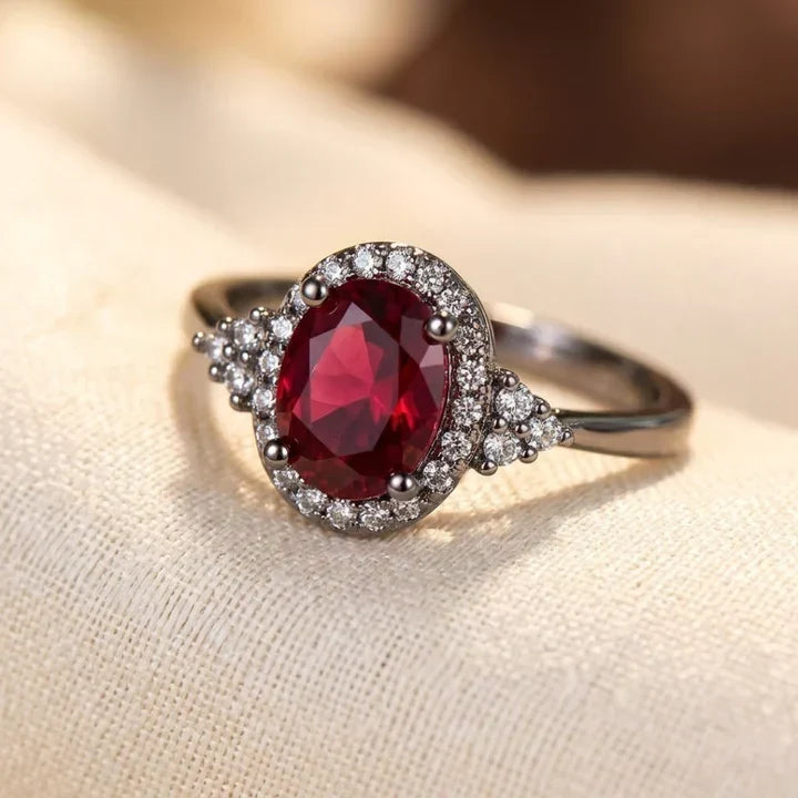 Anillo halo de plata y rubí