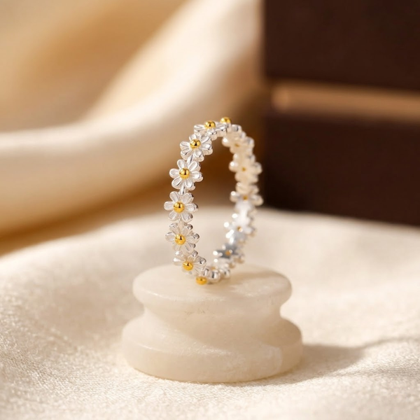 Anillo floral de plata
