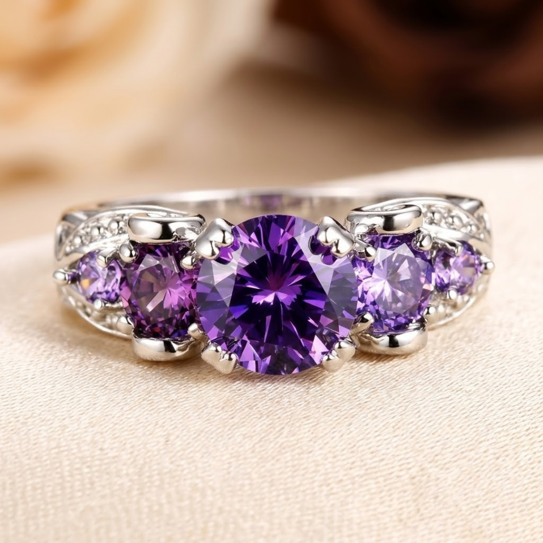 Anillo vintage de plata y amatista