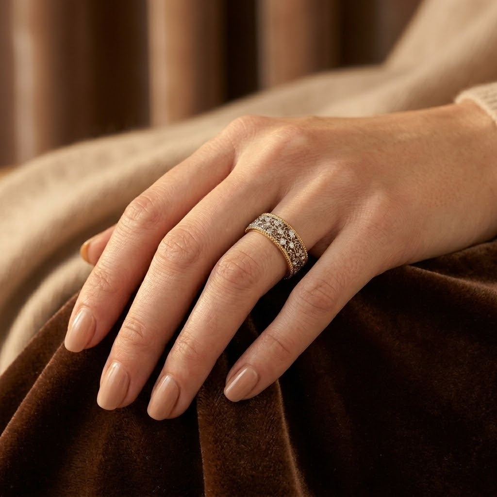 Anillo ornamentado de plata y oro