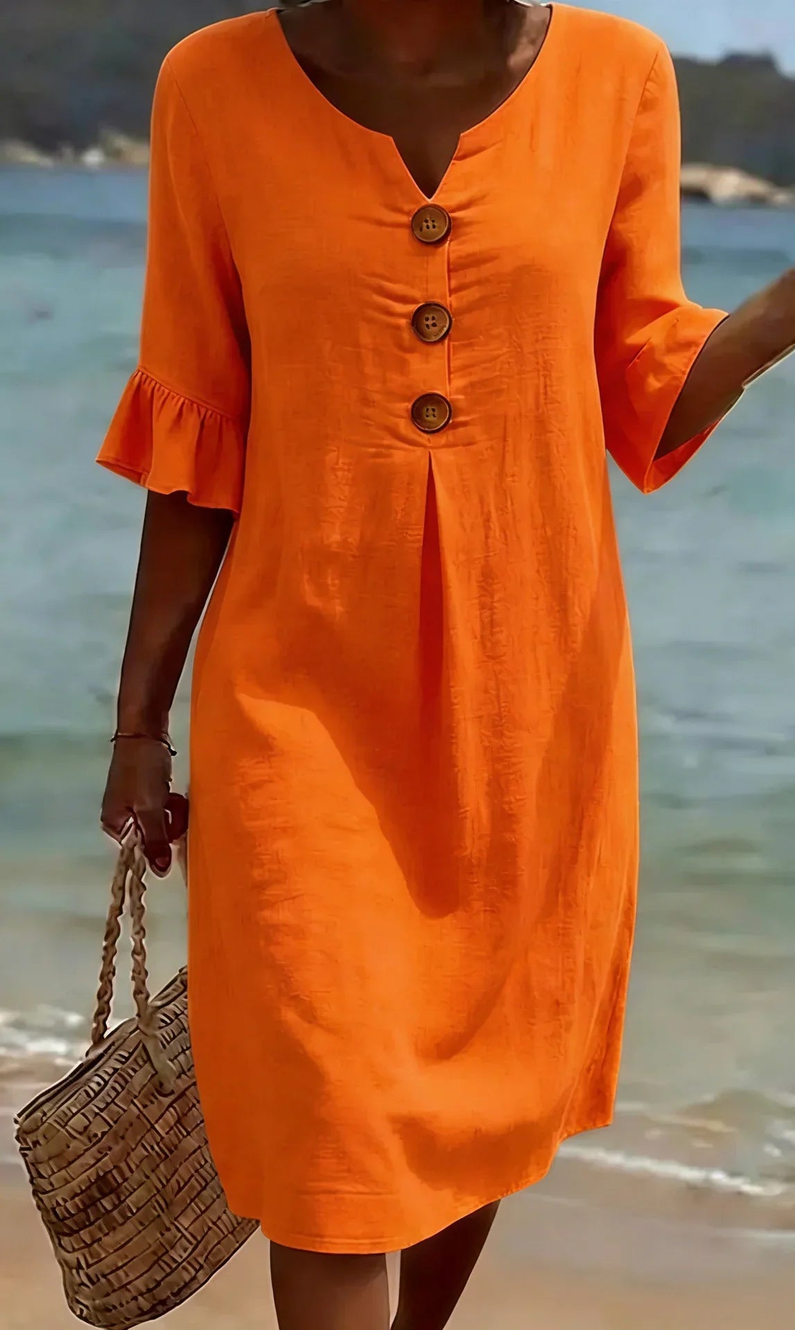 Vanesa | Linen Puff Sleeve Button Dress
