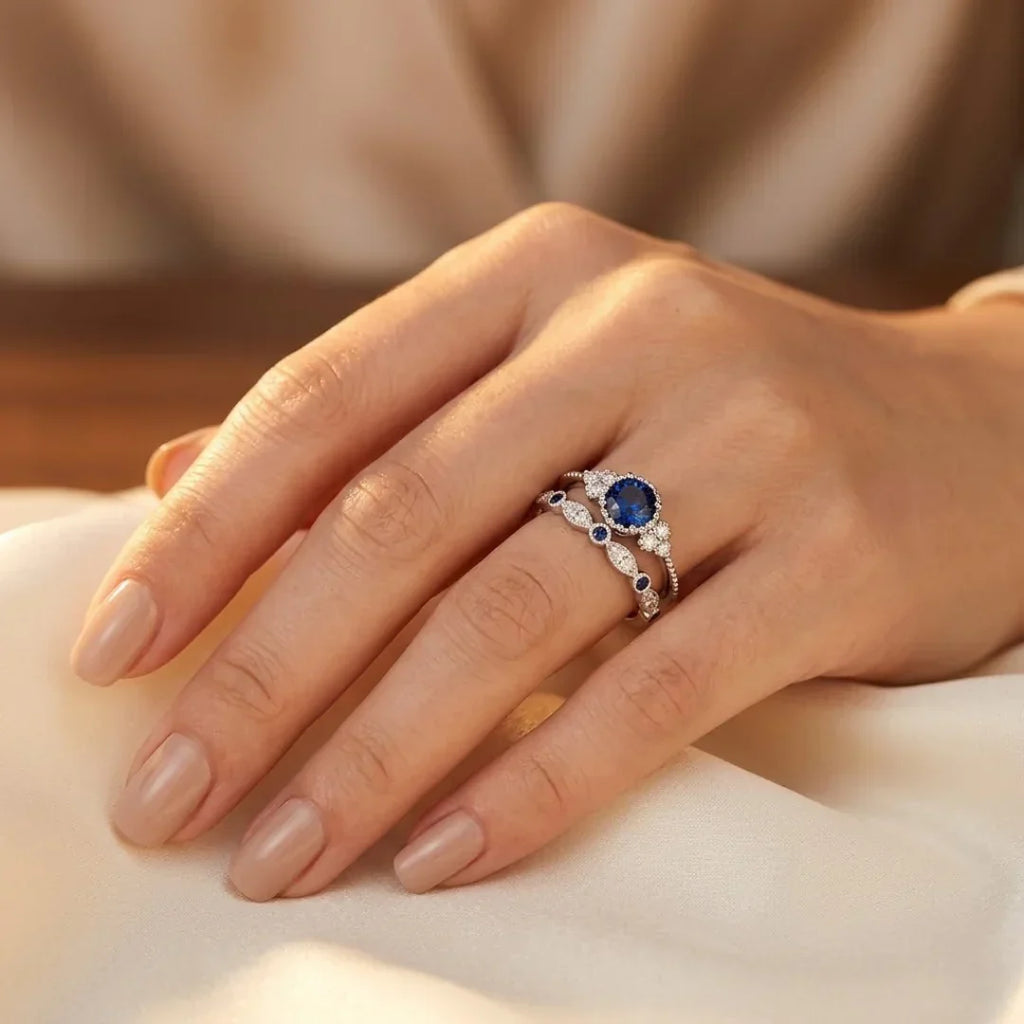Bague Halo en Saphir Argenté