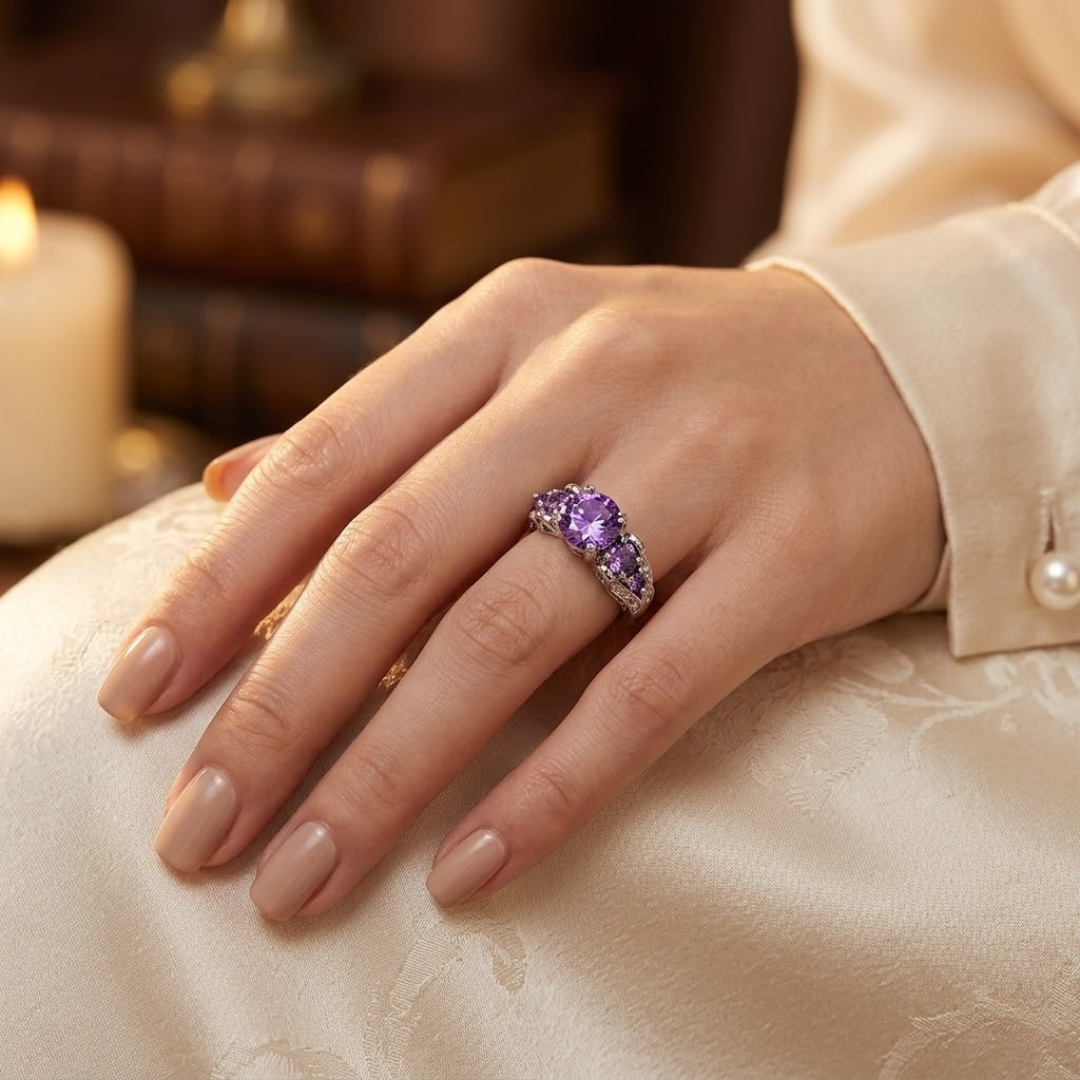 Anillo vintage de plata y amatista