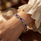 Pulsera floral de amatista plateada