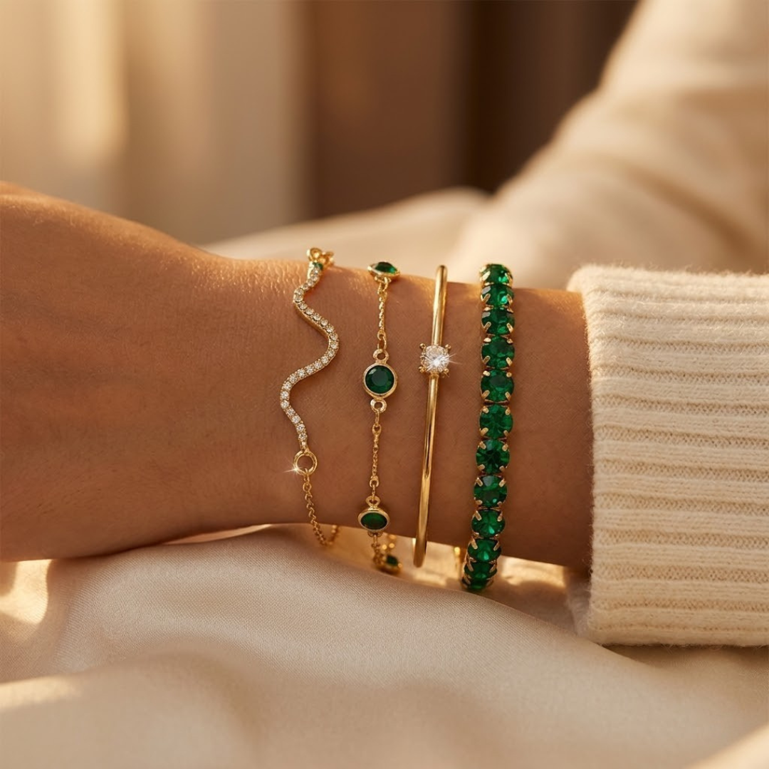 Set de pulseras de oro y esmeralda