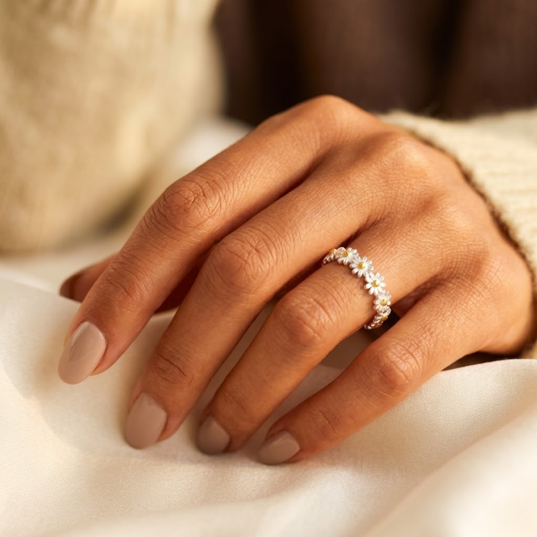 Anillo floral de plata