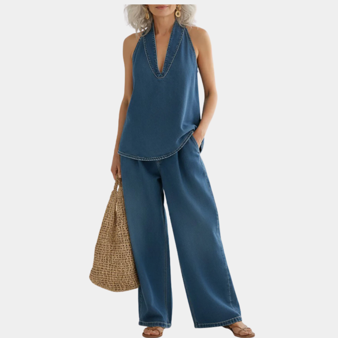 Ivy | Conjunto gemelar de denim con efecto vintage lavado suave