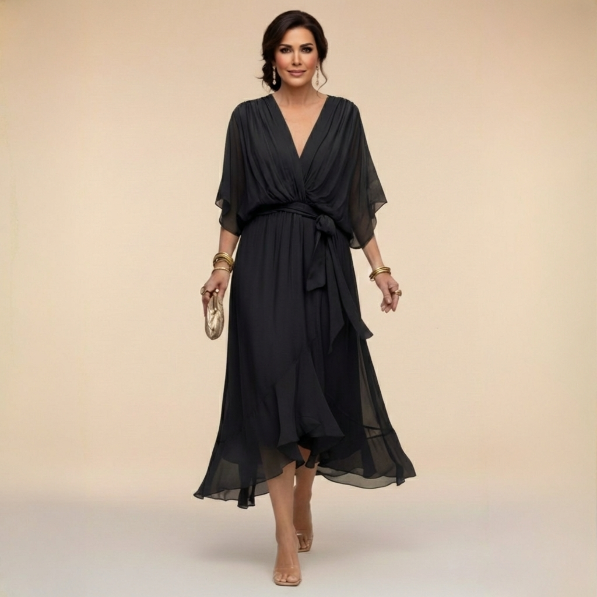 Valentina Monroe Chiffon V-Neck Dress