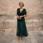 Mikaela | Vestido largo de hombros descubiertos que disimula la tripa