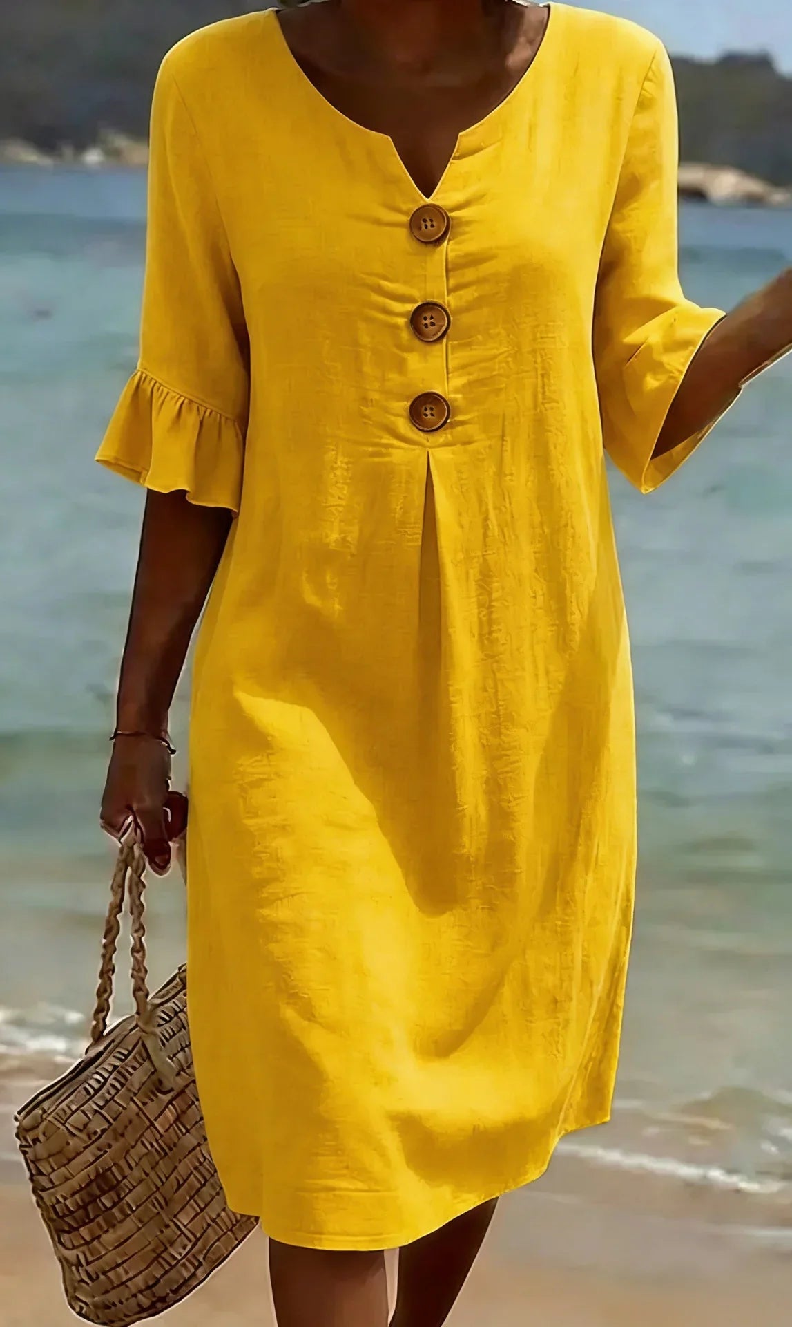 Vanesa | Linen Puff Sleeve Button Dress