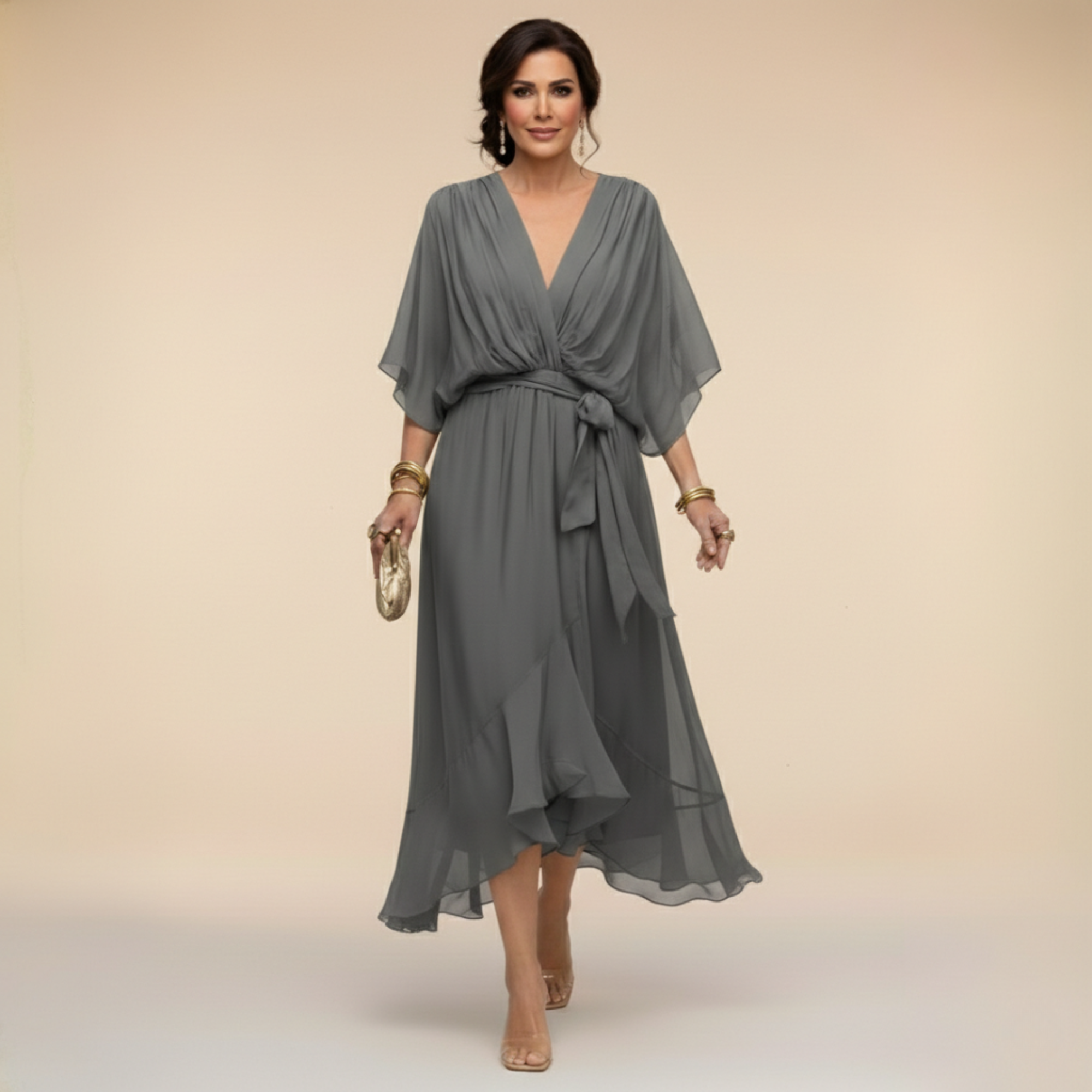 Valentina Monroe Chiffon V-Neck Dress