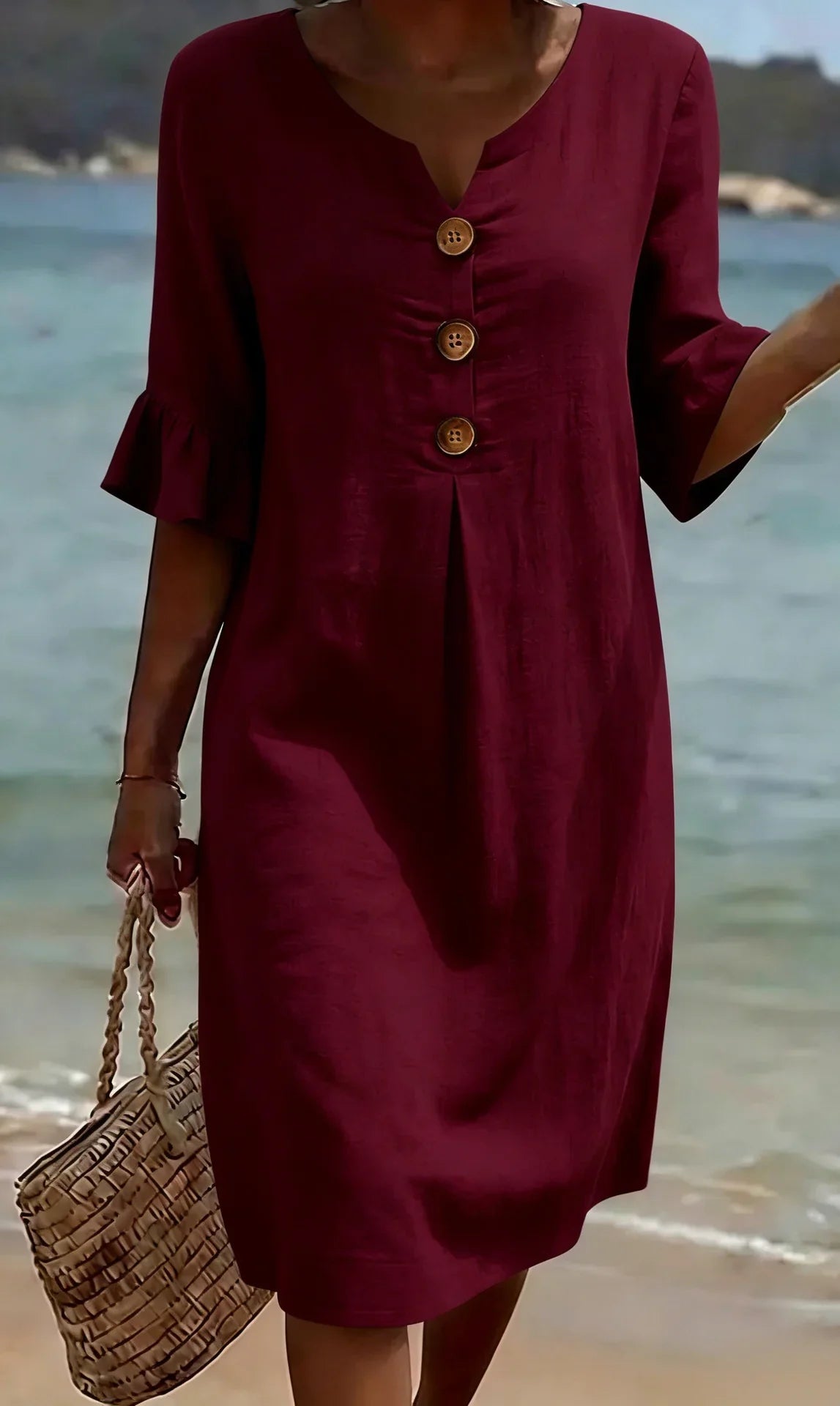 Vanesa | Linen Puff Sleeve Button Dress