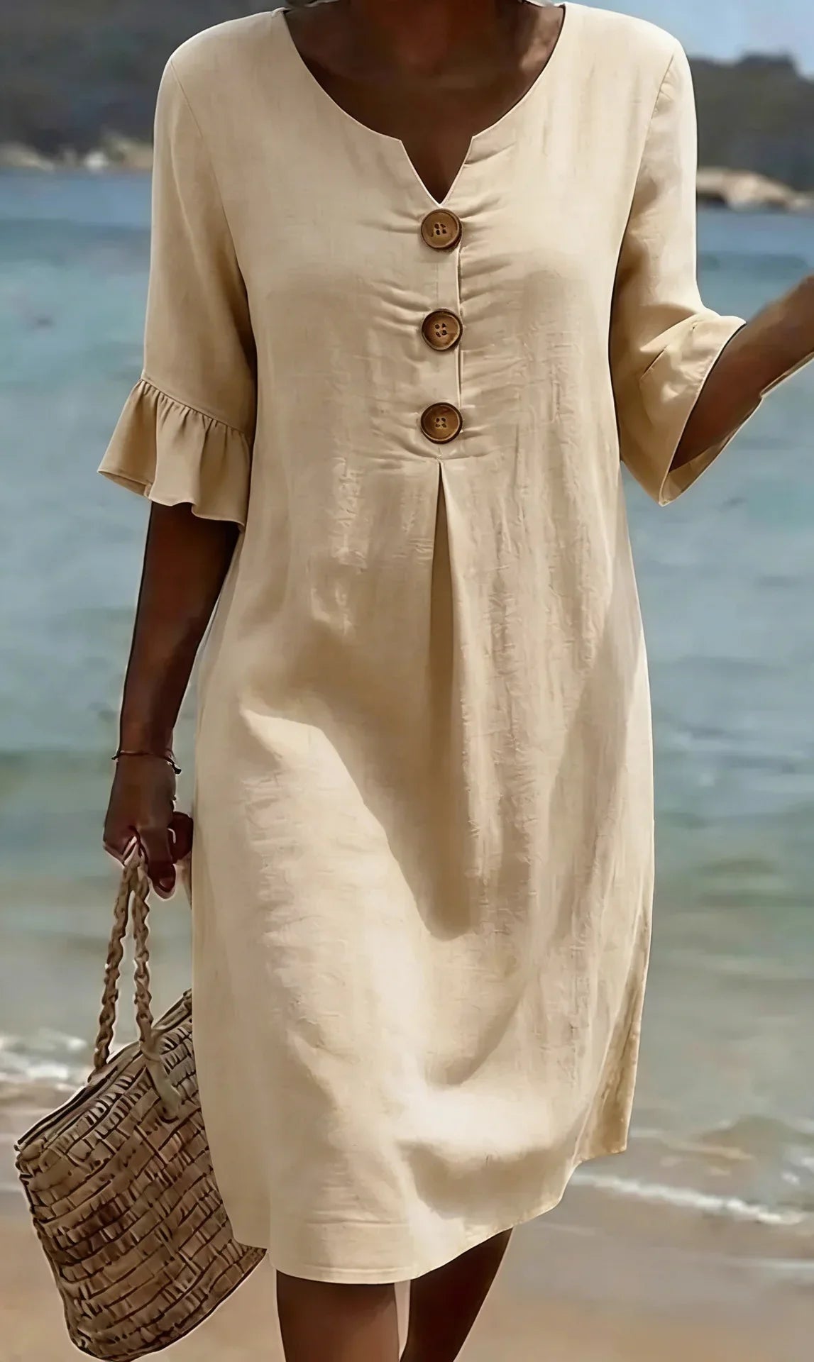 Vanesa | Linen Puff Sleeve Button Dress