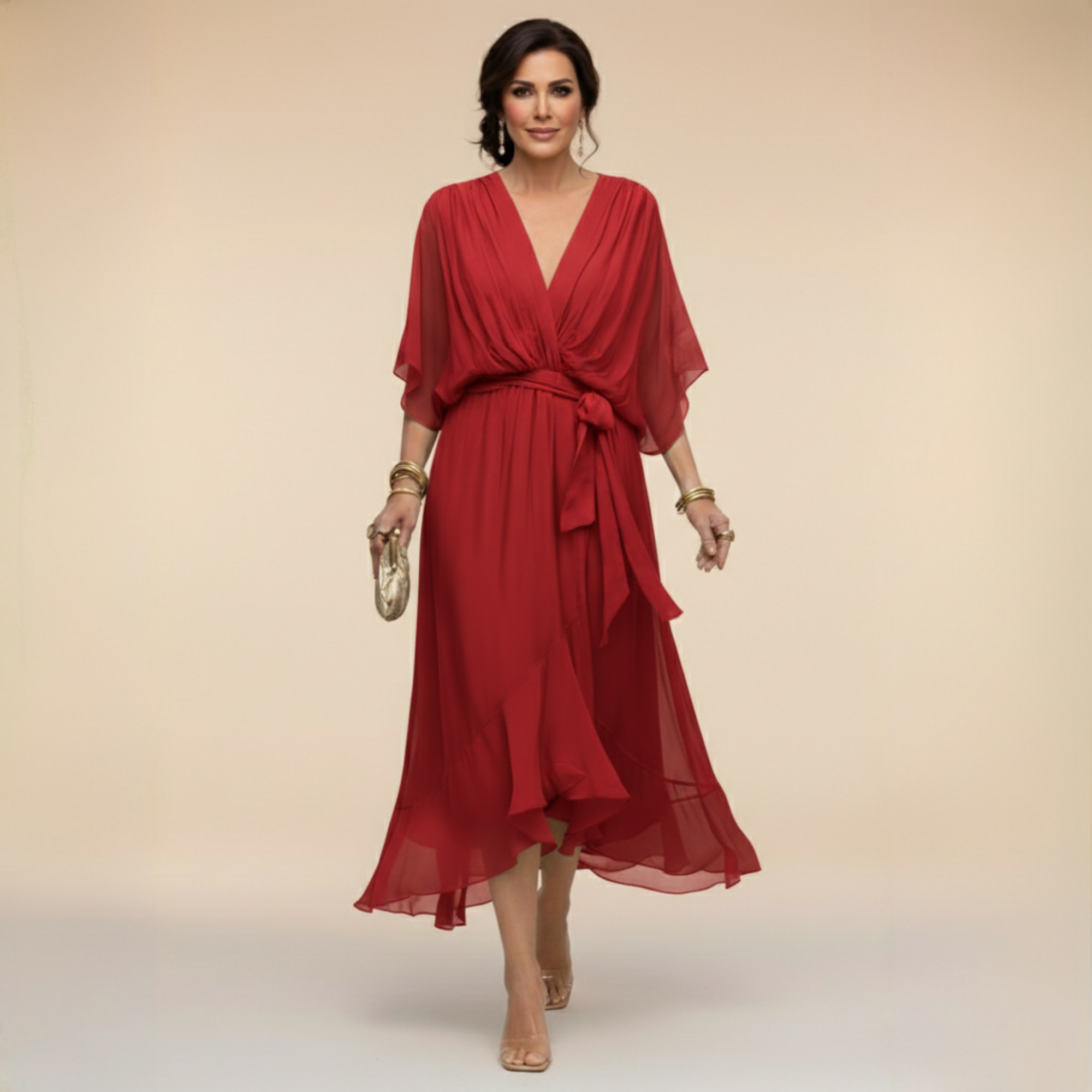 Valentina Monroe Chiffon V-Neck Dress