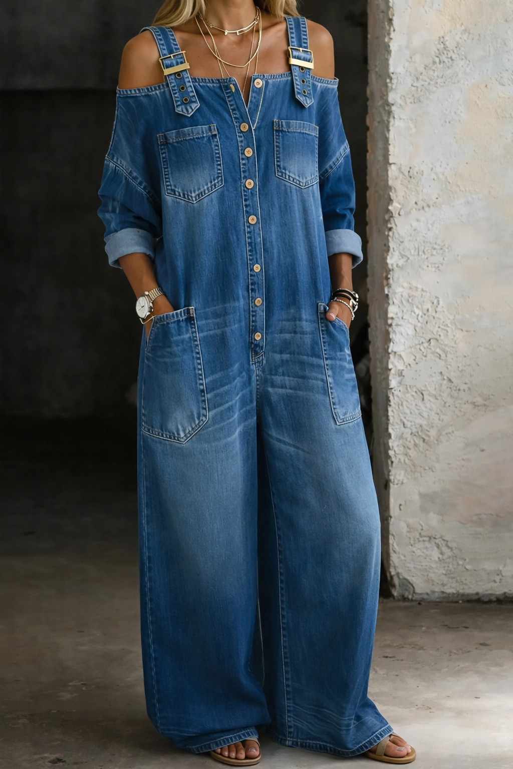 Sophia | Mono de denim con hombros descubiertos