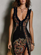 Vestido estampado bohemio con escote en V profundo