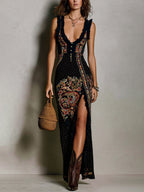 Vestido estampado bohemio con escote en V profundo