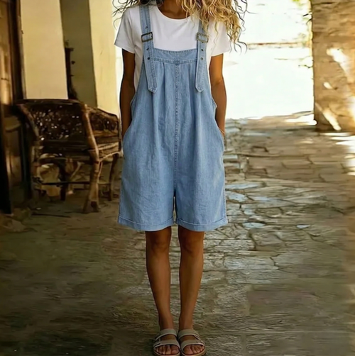 Clara | Mono de denim de algodón suave con efecto vintage lavado azul claro