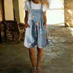 Judy | Denim lavado vintage con sensación de algodón suave overol floral