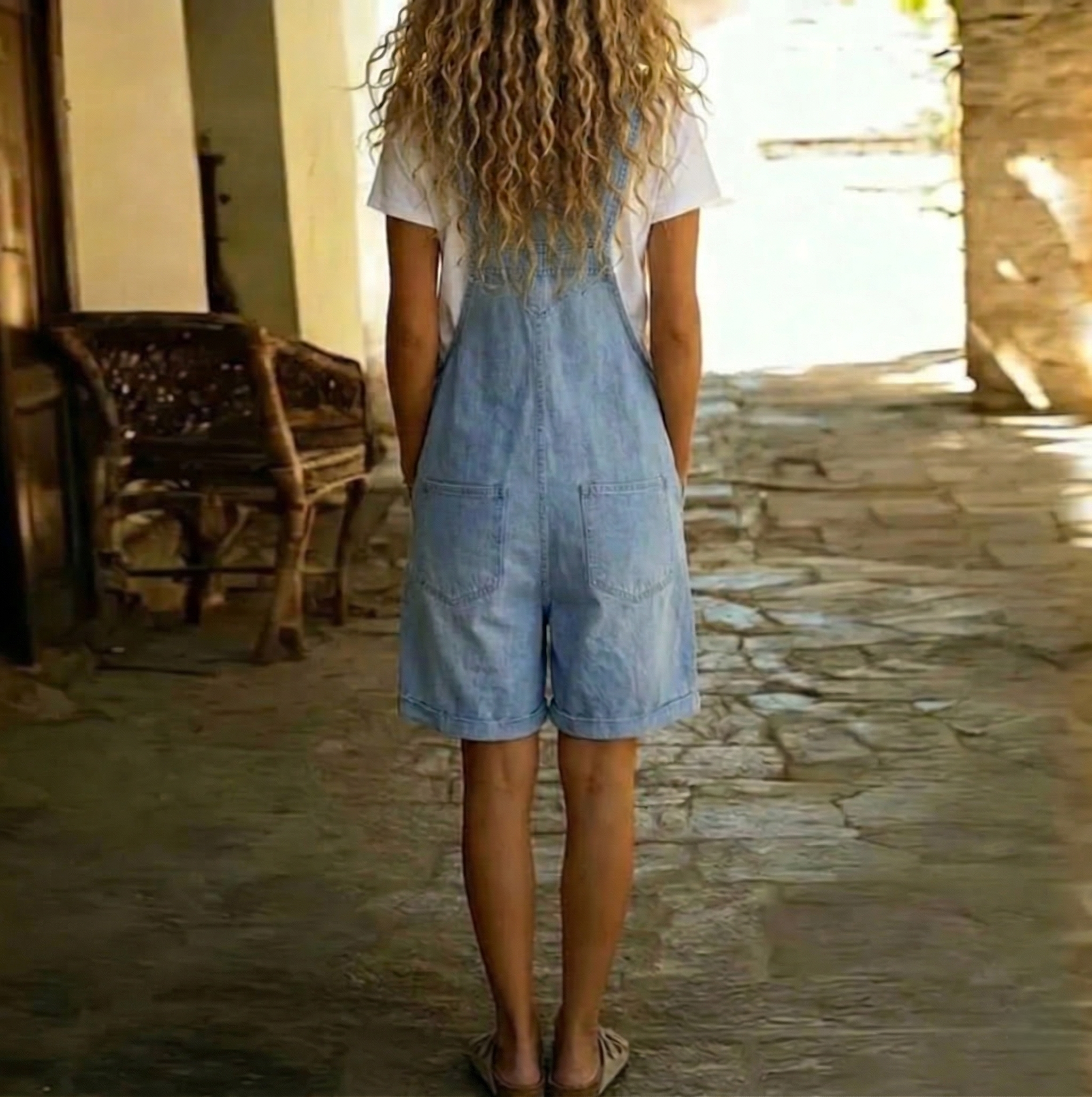 Clara | Mono de denim de algodón suave con efecto vintage lavado azul claro