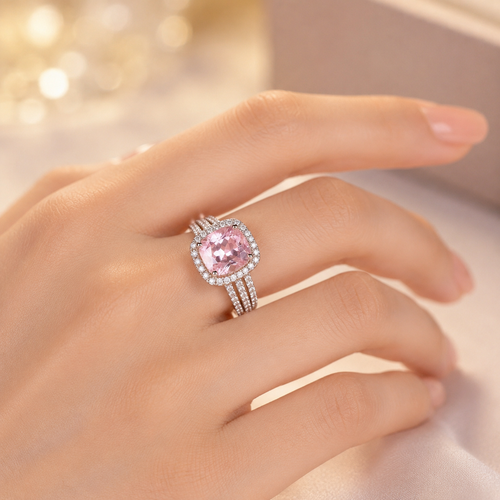 Anillo halo de oro con amatista