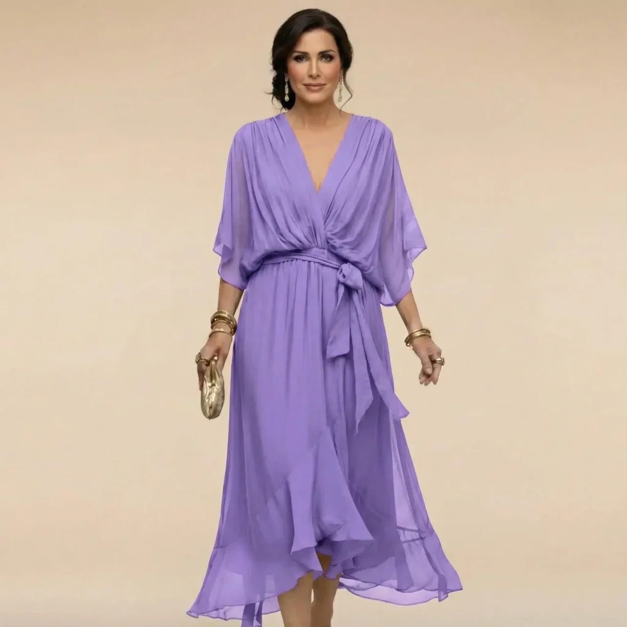 Valentina Monroe Chiffon V-Neck Dress