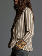Sara - Blazer Bohemio a Rayas con Cuello Estampado