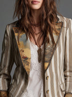 Sara - Blazer Bohemio a Rayas con Cuello Estampado