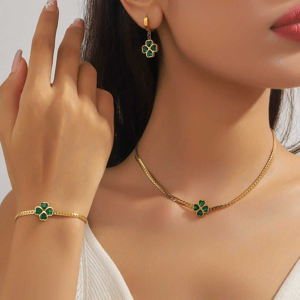 Emerald Clover Jewelry Set | 3 Pieces