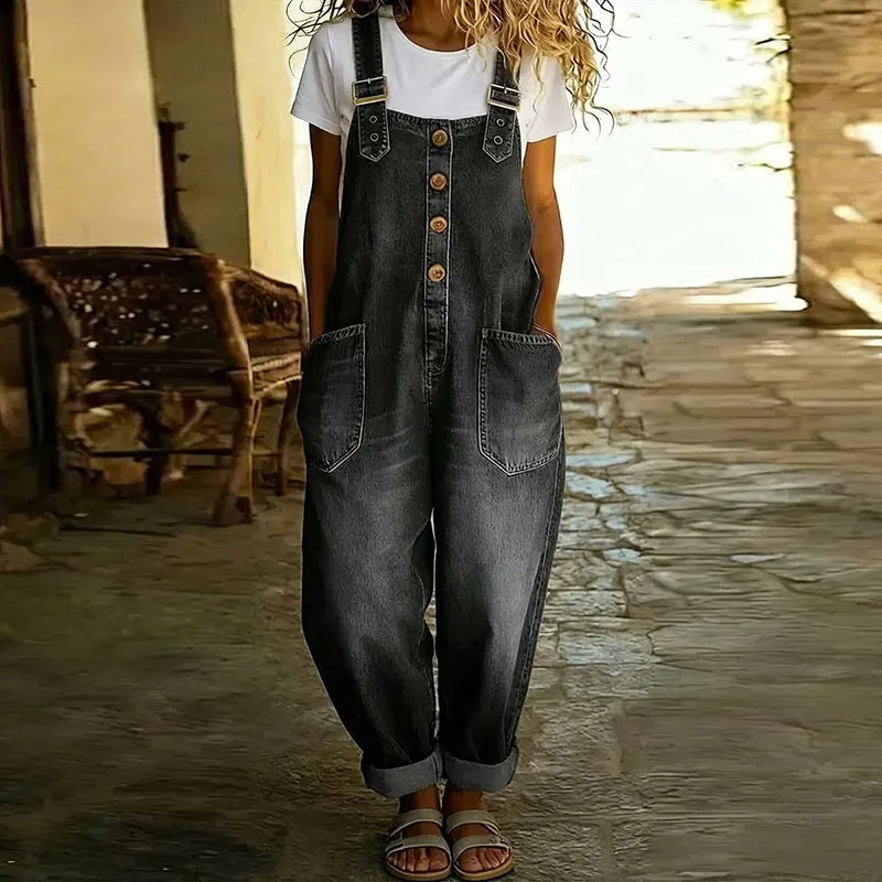 Mae | mono de denim de algodón vintage con tirantes ajustables