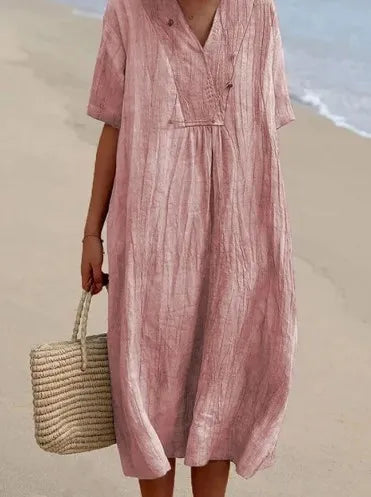 Sandra | Casual Linen-Textured V-Neck Dress