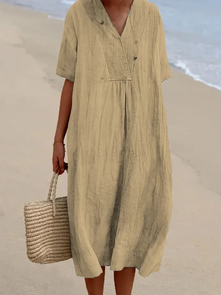 Sandra | Casual Linen-Textured V-Neck Dress