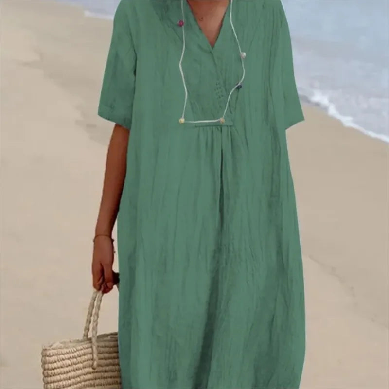 Sandra | Casual Linen-Textured V-Neck Dress