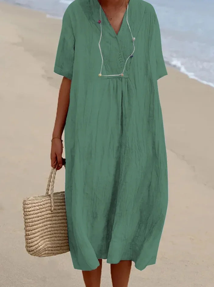 Sandra | Casual Linen-Textured V-Neck Dress