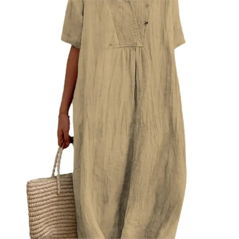 Sandra | Casual Linen-Textured V-Neck Dress