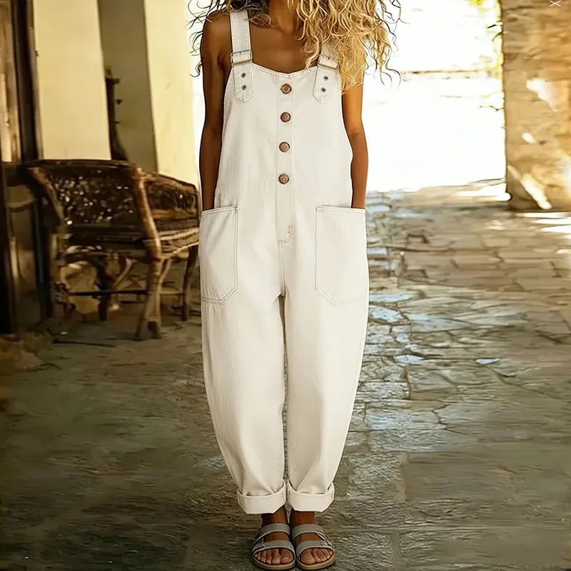 Mae | mono de denim de algodón vintage con tirantes ajustables