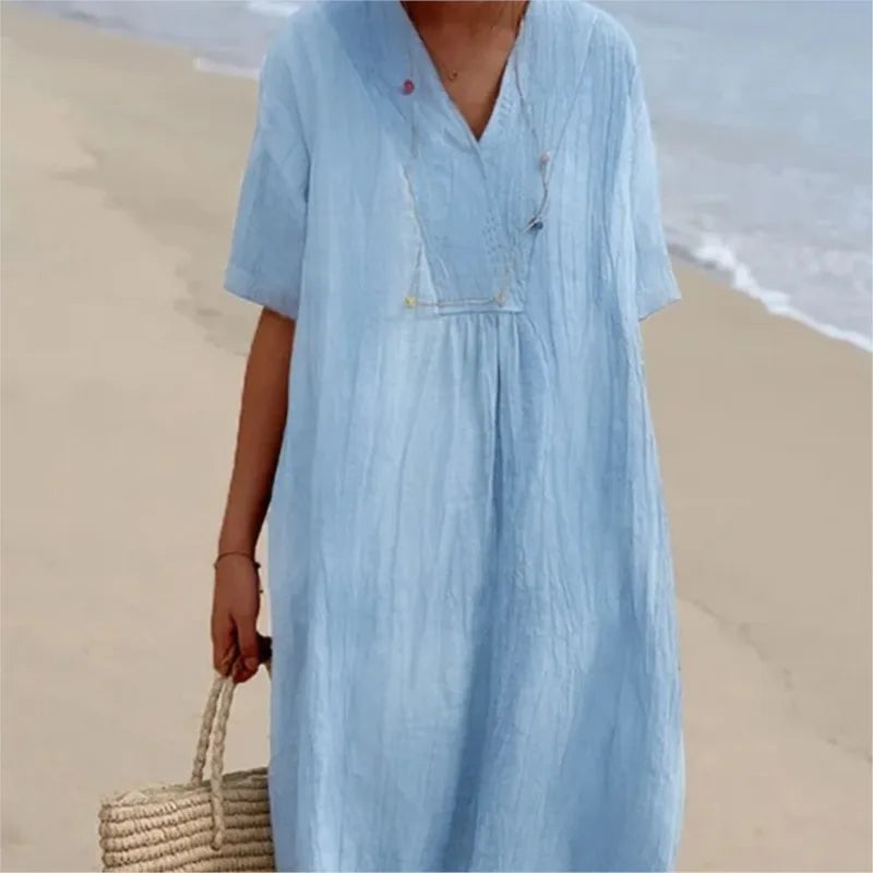 Sandra | Casual Linen-Textured V-Neck Dress