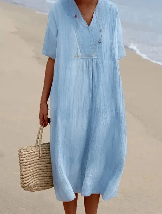 Sandra | Casual Linen-Textured V-Neck Dress