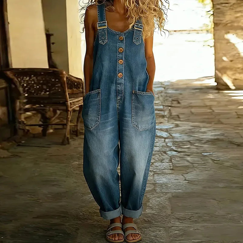 Mae | mono de denim de algodón vintage con tirantes ajustables