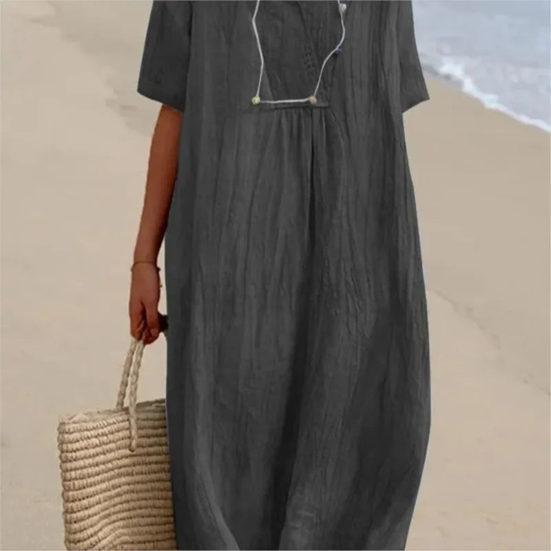 Sandra | Casual Linen-Textured V-Neck Dress