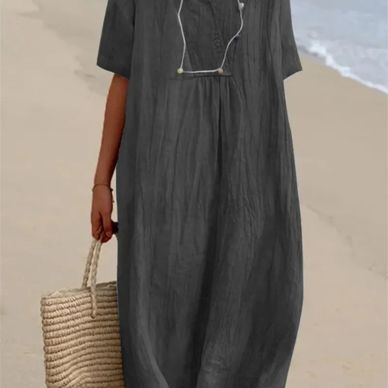 Sandra | Casual Linen-Textured V-Neck Dress