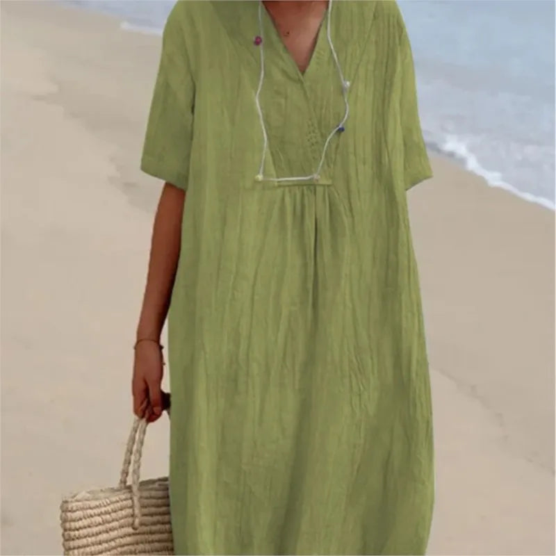 Sandra | Casual Linen-Textured V-Neck Dress