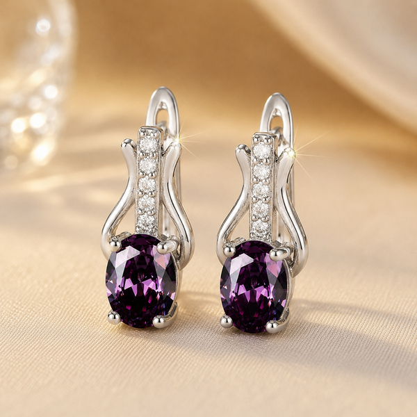 Pendientes colgantes de plata y amatista