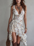 Vestido corto de viscosa con tirantes espagueti