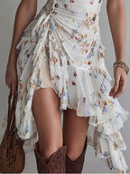 Vestido corto de viscosa con tirantes espagueti